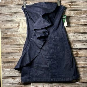 Guess Strapless Denim Ruffle Dress Small